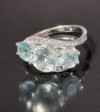 Elegant 925 Sterling Silver Aquamarine and Cubic Zirconia Ring Size 7
