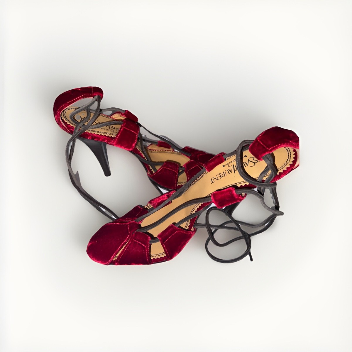 未使用 SAINT LAURENT ベルベット グリッター レースアップシューズ 未使用 SAINT LAURENT ベルベット グリッター レースアップシューズ