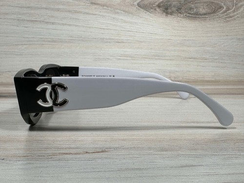 Chanel 5525 Polarized Black & White Rectangle Sunglasses - Ships Now! - Picture 4 of 6