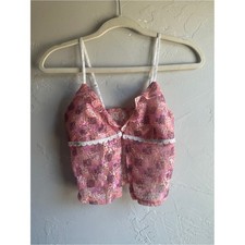 Sheer Floral Lace Cami Fairy Coquette Mesh Y2K Pink Adjustable Strap Top Sz XS/S