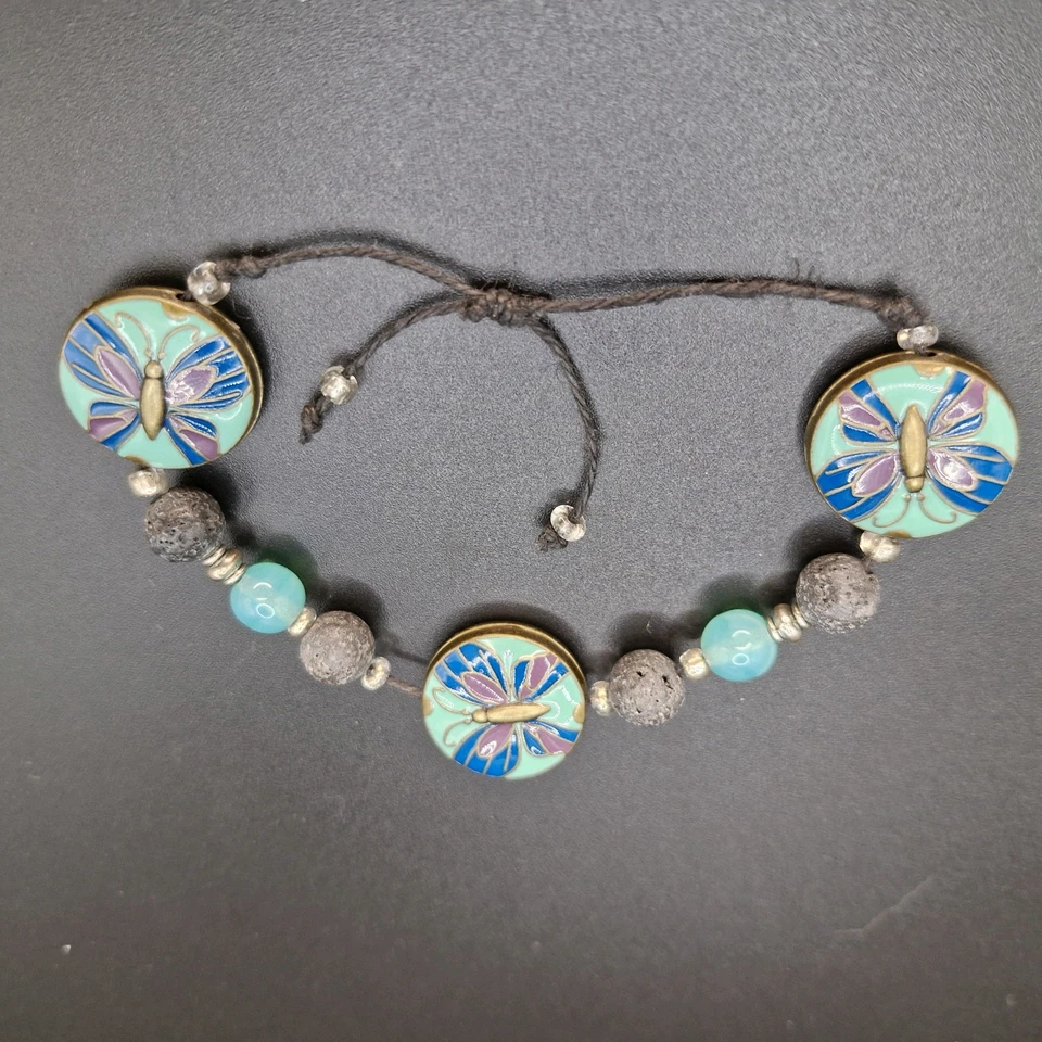 搪瓷彩绘蝴蝶绳可调节手链银色蓝色紫色 7+ — 第 2/4 张图片