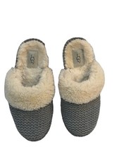 UGG Knit Slippers Gray Sheepskin Lined Cozy Slip On Women