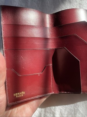Hermès Tri-Fold Wallet Box Calf Bordeaux Vintage With M.L.B. Monogram