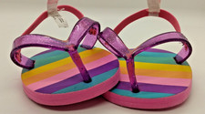 Build-a-Bear BAB Flip-Flops Purple Glitter Pink Rainbow Striped Shoes Accessory