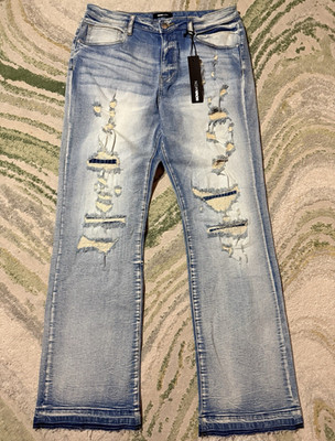 Fashion Nova Men's Blue Light Wash Distressed Straight Denim Size 36