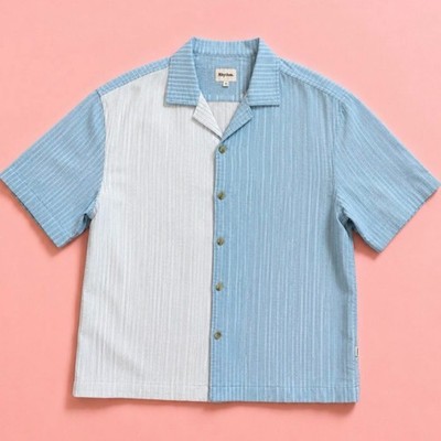 Rhythm Men s Blue & White Button Down Casual/Resort Shirt Size Large New W/ Tags