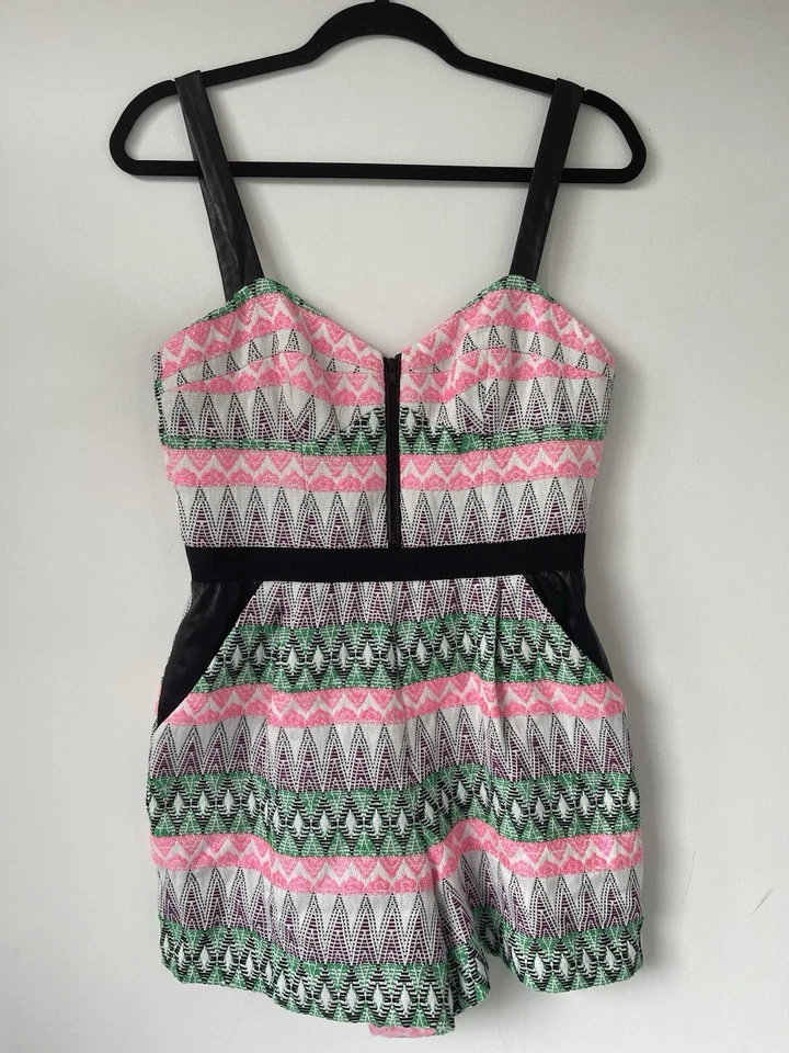 Mameluco Milly Jacquard Talla 6 Multicolor Tribal Estampado Geométrico Cuero Borde Pock Foto 2 de 4