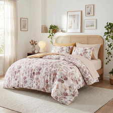 Lightweight Seersucker Botanical Comforter Set Queen Size, 9 Pieces Reversible D