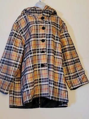 Aria Collection Opera 3X Reversible Black & Plaid Button Down Hood Pockets Coat