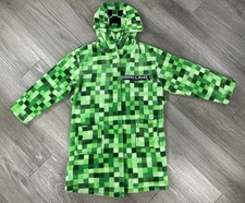Minecraft Boys Robe 9-10 Years Green Plush Soft Hooded Embroidered No Waist Tie