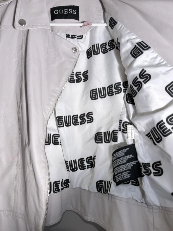Chaqueta de motociclista Guess para mujer talla M cuero blanco bolsillos con cremallera completa Foto 3 de 3