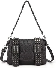 Skull Shoulder Bag Purse Handbag Women Punk Black Wallet Gothic Rivet Chain New
