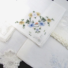 5 Vintage Ladies' Cotton White Handkerchiefs 10" - 12" Excellent Cond