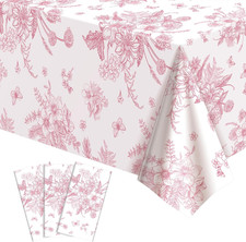 3 Pcs Pink Floral Plastic Tablecloths, 54 X 108Inch Tea Party Tablecloth Disposa
