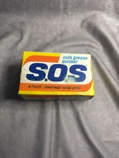 Vintage 1979 S.O.S Steel Wool Soap Pads 4 Pack Box Miles Labs USA Cuts Grease