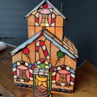 Vintage Tiffany Style Stained Glass Light Up Gingerbread House 2001 Candy