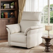 Power Recliner Chair Swivel Glider Upholstered Faux Leather Nursery Rocker Re...