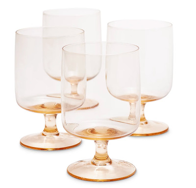 OAKE STACKABLE SHORT STEM GOLD AMBER WINE GLASS GOBLET SET OF 4 14OZ 5'' NEW INIB