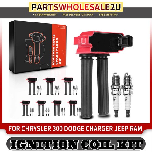 8x Red Ignition Coils & 16x Iridium Spark Plugs for Jeep Grand Cherokee