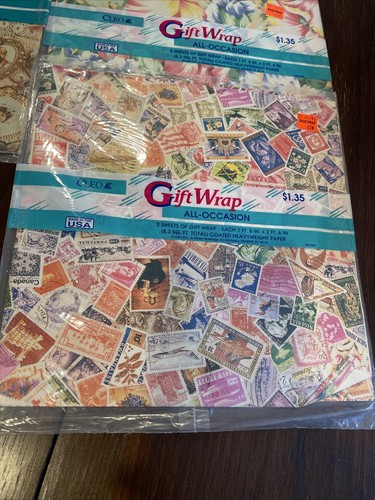 8 Sheets Vintage Postage Stamps, Victorian Era, Floral CLEO Gift Wrap Sheets NIP - Picture 2 of 6