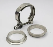 3' Inch Turbo Exhaust Down Pipe Stainless V-Band Clamp Kit +2X Mild Steel Flange