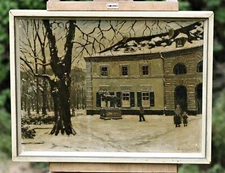 Adolf Hilgers (1896–1959) Winter Street Scene With Figures – Oil On Canvas