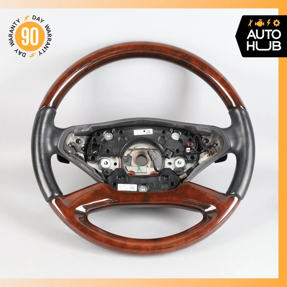 10-14 Mercedes W221 S63 S550 Steering Wheel Wood Trim w/ Paddle Shifters OEM 36k - Image 3 of 4