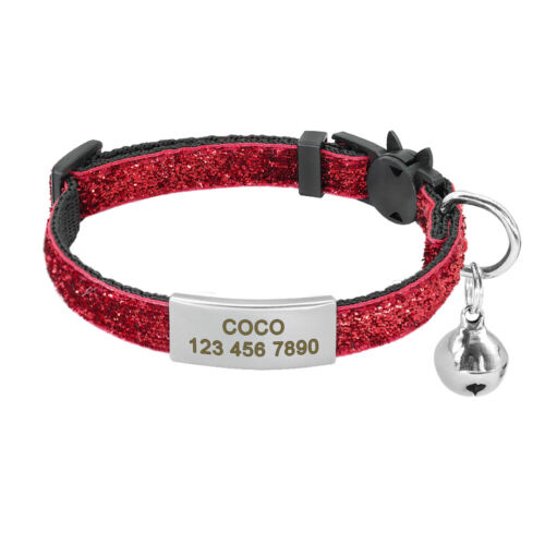 Sequins Puppy Dog Kitten Cat Breakaway Collar&Tag Engraved Safety Quick Release - Picture 10 of 18