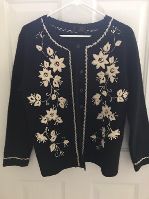 Etoile Womens Black Wool Sweater Career Travel Worship Hand