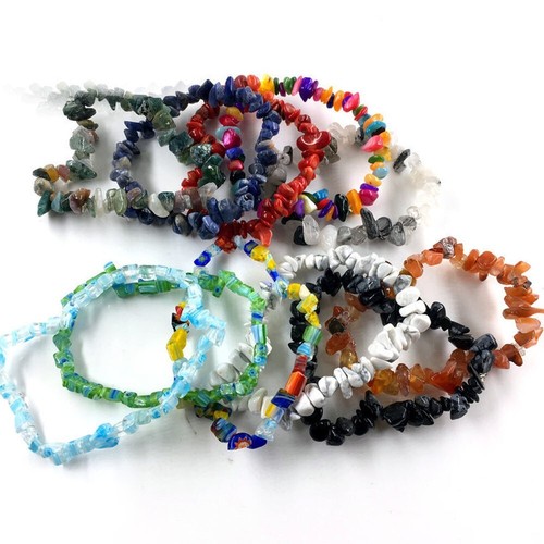 Wholesale Lots 15 Pcs Mix Irregular Natural Gem Stone Stretch Chip Bead Bracelet - Picture 9 of 10