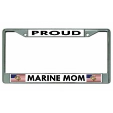 proud marine mom usmc military seal logo chrome license plate frame made in usa