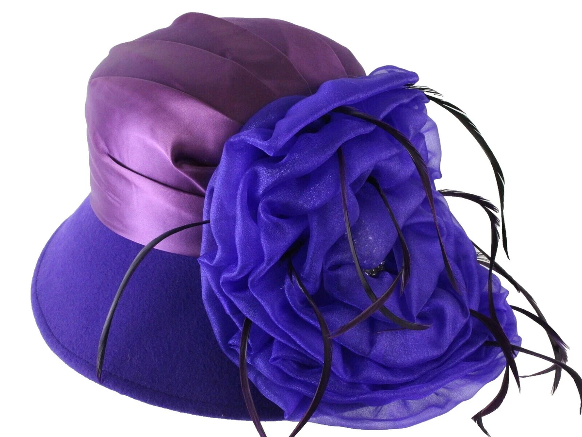 Whittall Shon Real Feathered Church Derby Hat Purple Blue  display picture 1