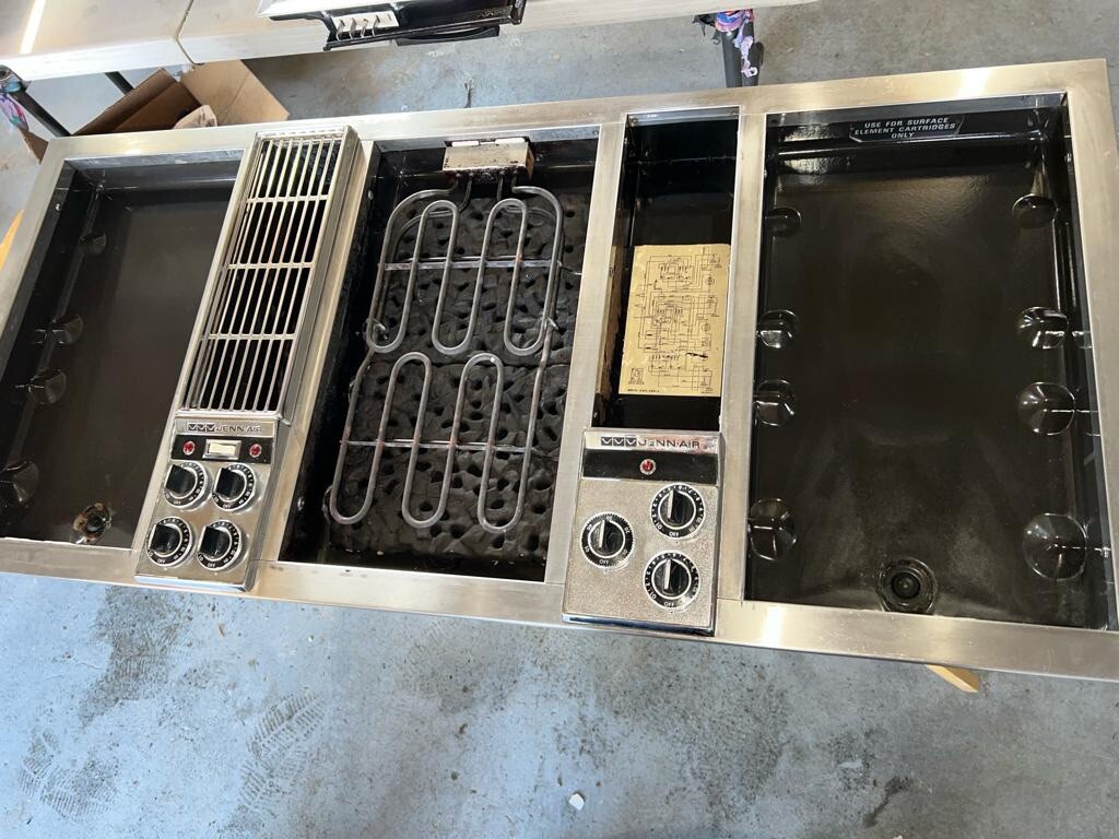 Vintage Jenn Air 47"Stainless Steel Electric Cooktop W/downdraft & MORE