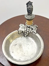 Williams Sonoma Italy Pewter Wine Bottle Drip Tray & Cork Holder Wine w/Grapes