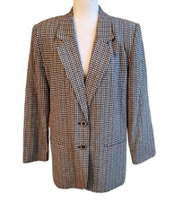 Vintage 90s Sag Harbor Multi Plaid Linen Blend Blazer Jacket Size 14