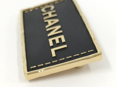 CHANEL CC Logo Black Leather Square Brooch Gold Tone Pin | eBay