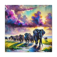 Elephant Painting -  Vibrant Watercolor Canvas 16"x16" Gallery Wrap
