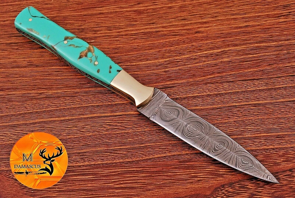 CUCHILLO BOTA DE ACERO DAMASCO FORJADO HECHO A MANO PERSONALIZADO LANZAR DAGA DE CAZA - 863 Foto 2 de 4