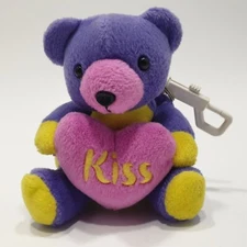 Tb Trading Company Purple + Yellow KISS Heart Teddy Bear Keychain - Backpack Zip