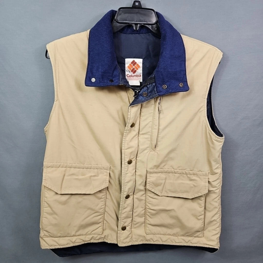 Vintage 80s Columbia Vest Corduroy Collar Zip & Snap Front Mens XL Fishing