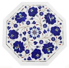 12" marble corner side table top semi precious stones lapis inlay home decor