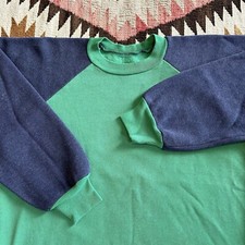 Vintage 1970s 2-Tone Cotton Crewneck Sweatshirt Sz M/L - Navy/Green