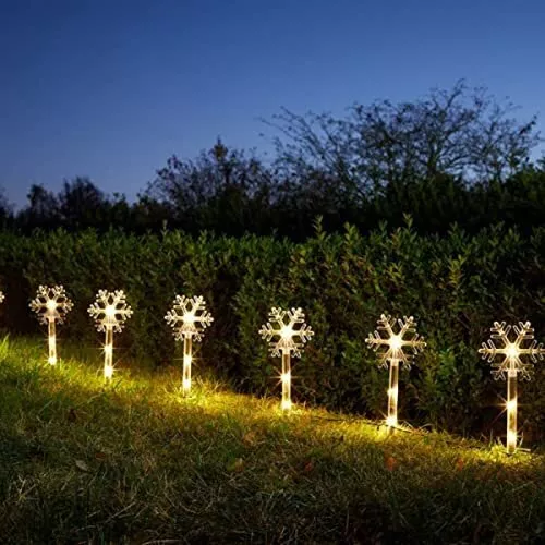 8 Large Light Up Snowflake Stake Lights LED Outdoor Garden Christmas Decoration