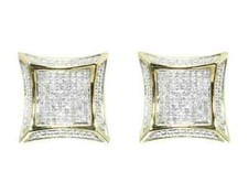 Lab Created 10k Yellow Gold Over Round Diamond Mens Womens Kite Stud Earrings