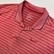 Nike Dri Fit Golf Polo Shirt Red Stripe Men's XL Standard Fit Short Sleeve