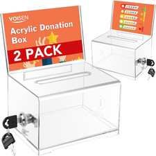 Clear Donation Box with Lock,2 Pack Ballot Box with Sign Holder,Suggestion Box f