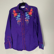 Rockmount Ranch Wear purple floral women's L Vintage Shirt Rockabilly Cowboy
