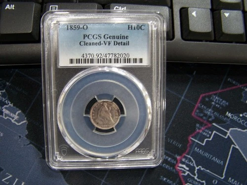 1859-O  H10C LIBERTY SEATED HALF DIME  PCGS  VF DETAILS "CLEANED