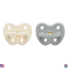 Orthodontic Natural Rubber Pacifiers for Newborns 3-36 Months, 2-Pack Grey/White