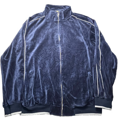 Sweatsedo Velour Track Jacket Men s XXL Navy Blue Full Zip Pockets Retro Plush